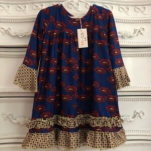 Nwt Pete & Lucy Ruffle dress size 3t long sleeves navy poppy luxury boutique